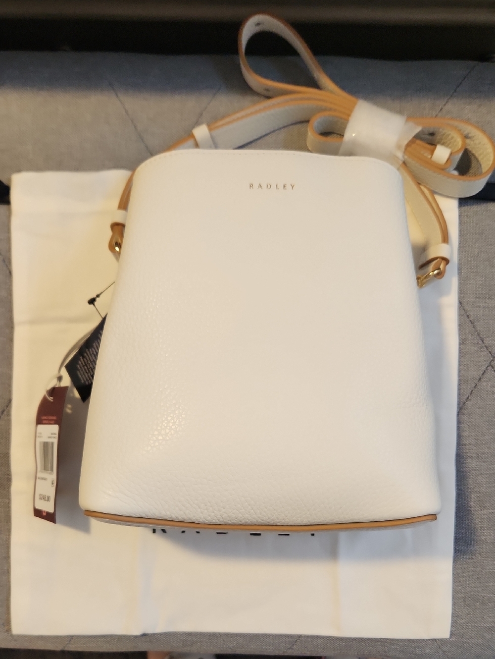 RADLEY LONDON White Crossbody Bag with Tan Trim